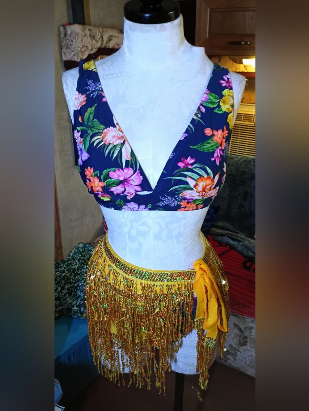 Kona Sol large bikini with gold sarong.